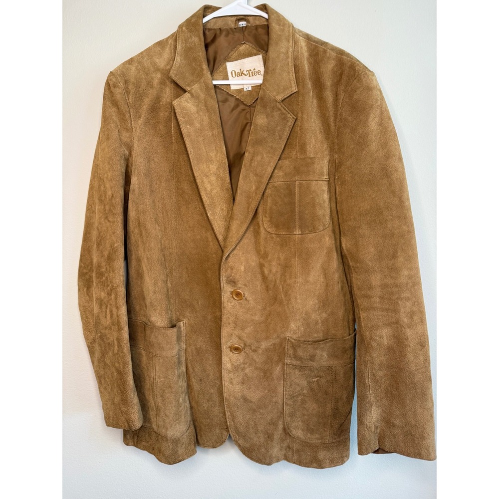 Oak Tree Mens Suede Leather Blazer Jacket Size 42 Tan Brown Western